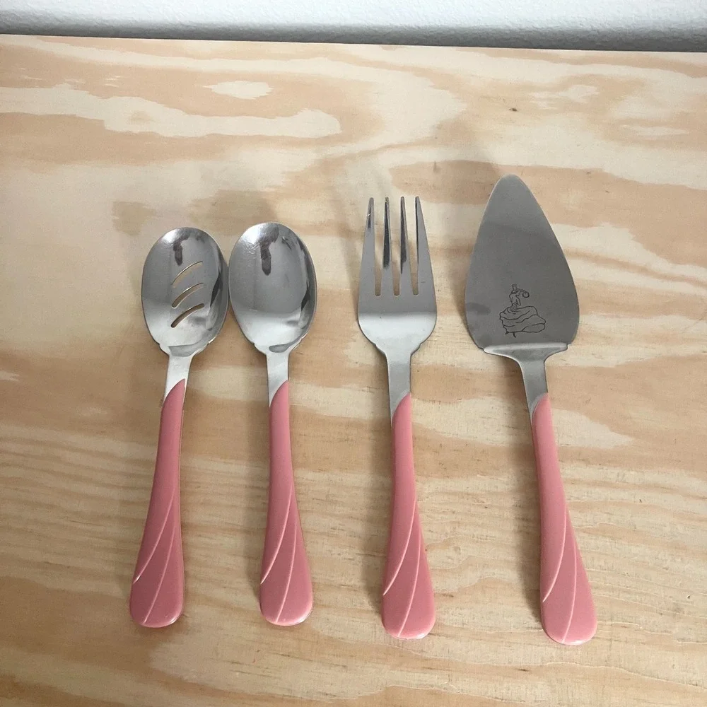 Vintage Fiesta Fiestaware Pink Swirl Flatware Hostess Set of 4 Serving Utensils